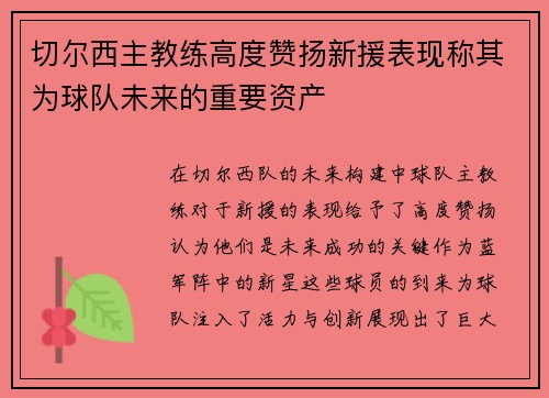 切尔西主教练高度赞扬新援表现称其为球队未来的重要资产 切尔西主教练高度赞扬新援表现称其为球队未来的重要资产